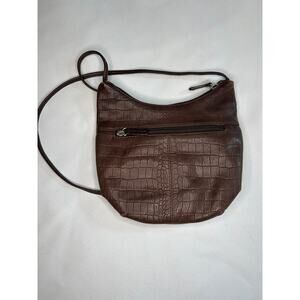 Stone Mountain Brown Croc Embossed Crossbody Bag Small Zip Pocket Purse